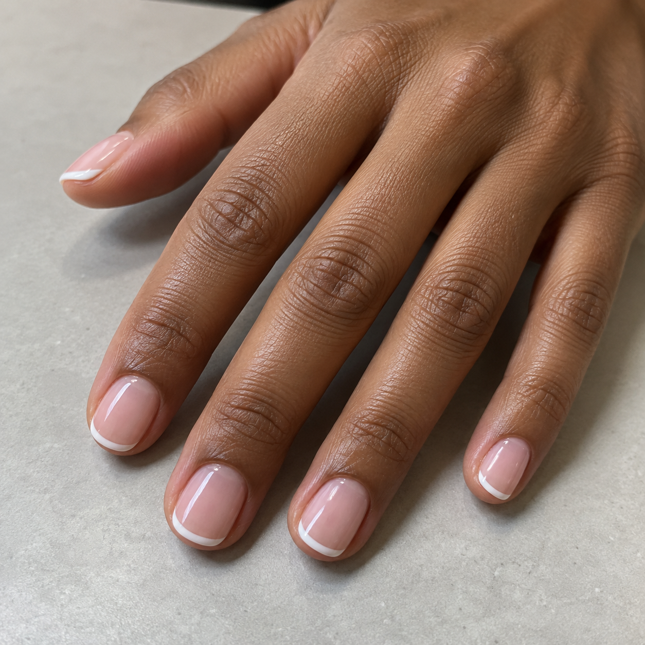 Editorial inspiration: a short natural-nail manicure with delicate micro-French tips